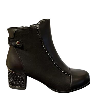 REDZ LDS DIAMANTE STRAP ZIP ANKLE BOOT - BLACK